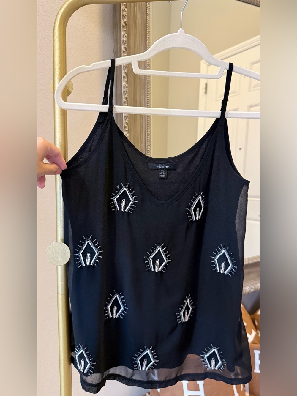 Zara Black Beaded Spaghetti-Strap Camisole